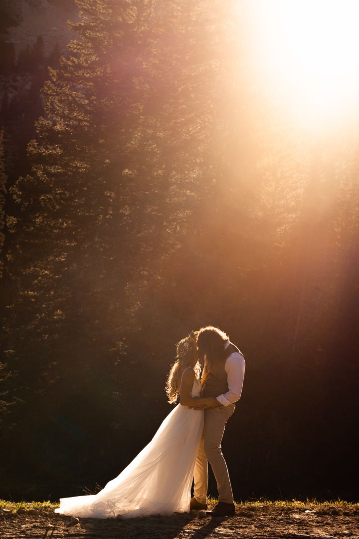 Couple kissing in the mountains