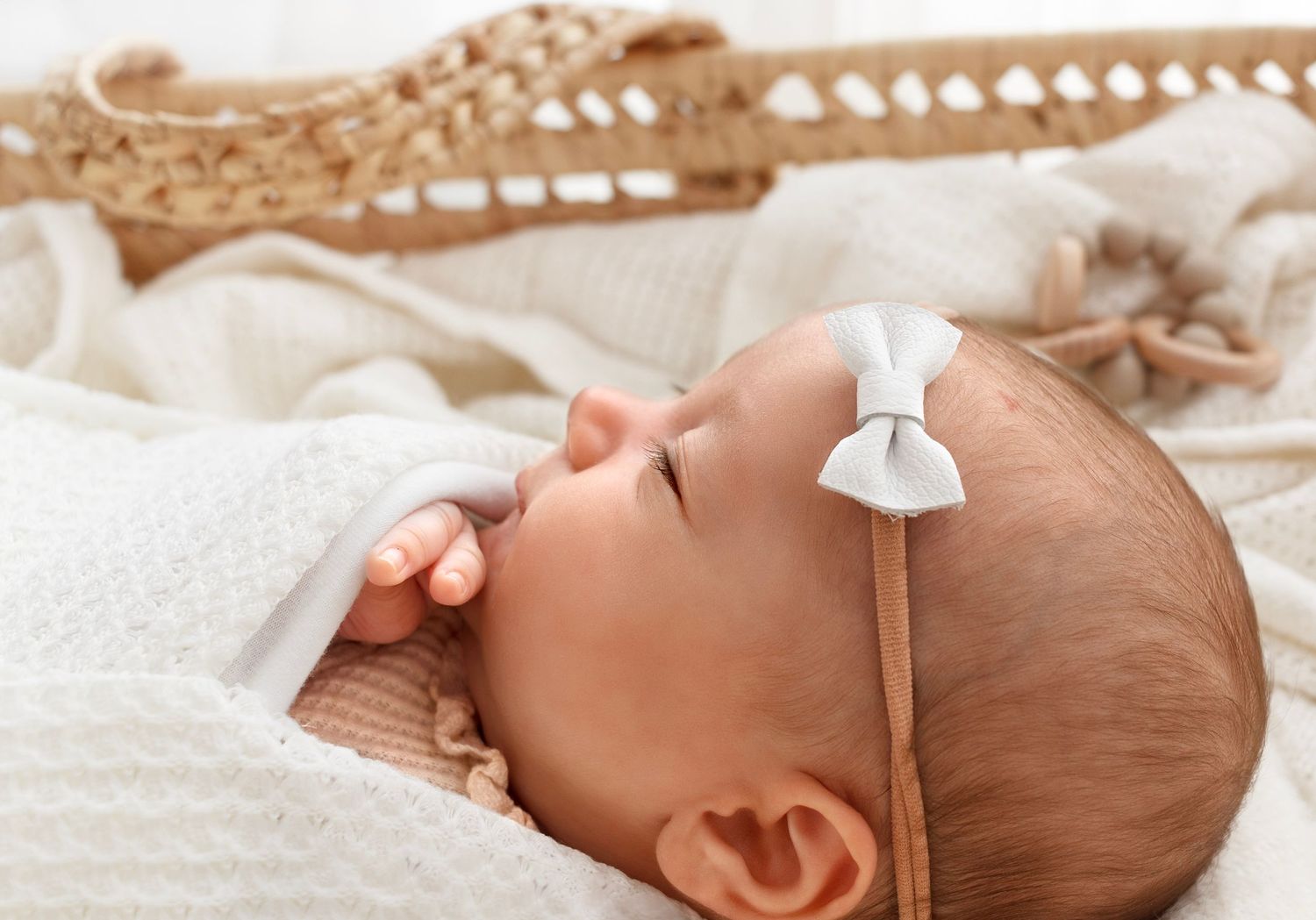Newborn baby sleeping in bassinet photography Victoria BC
