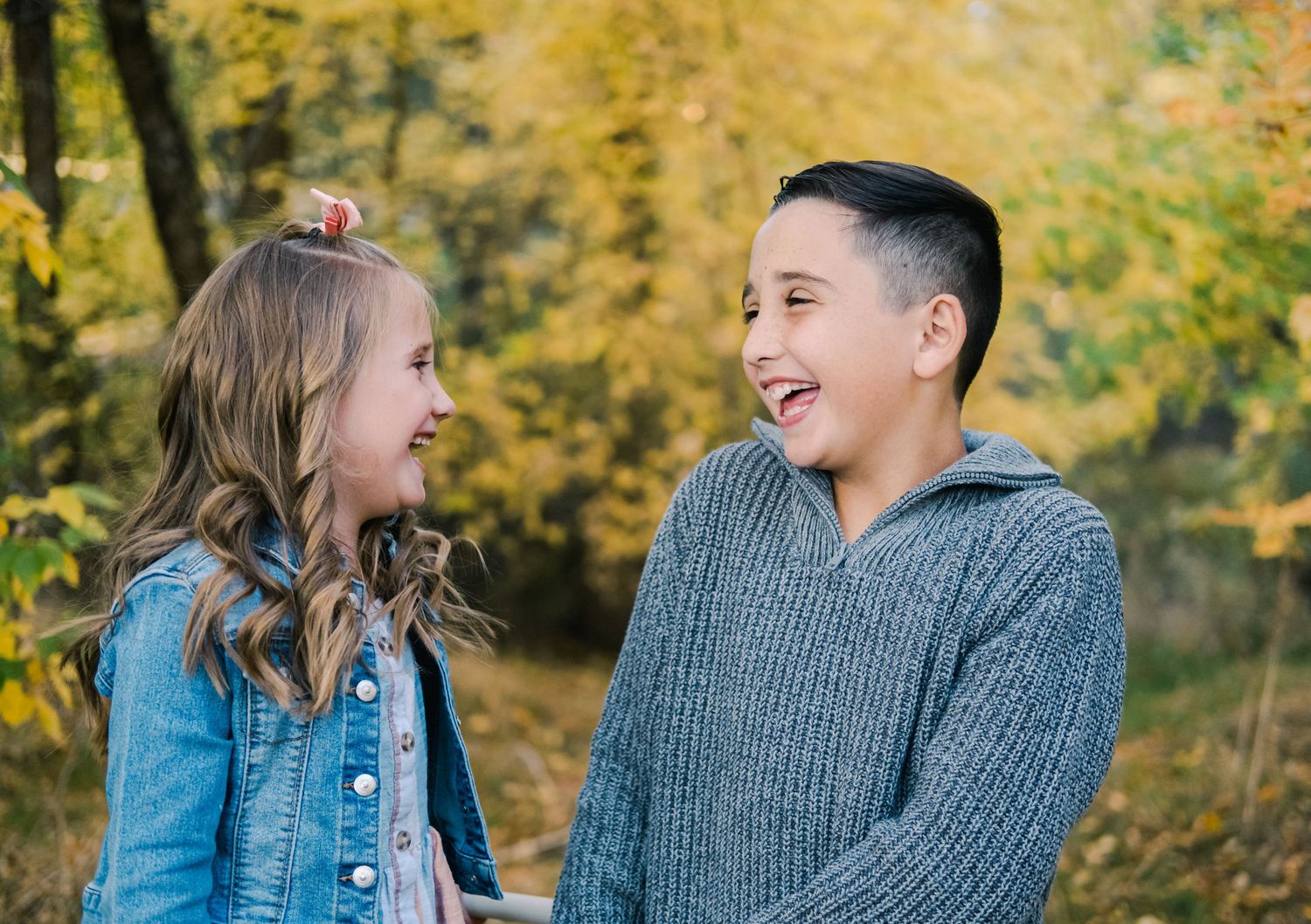 Bob and Sue laughing at each other on a fall day in Kaysville, Utah on the Gaily trail.