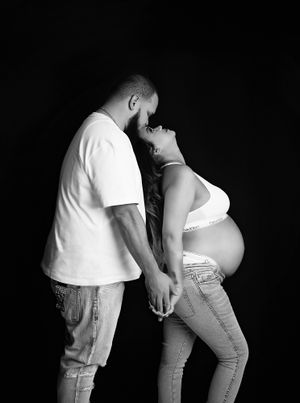 Black and White Maternity Photo of couple - Edgy Maternity - Dawn Talia Photography - Port Chester, NY