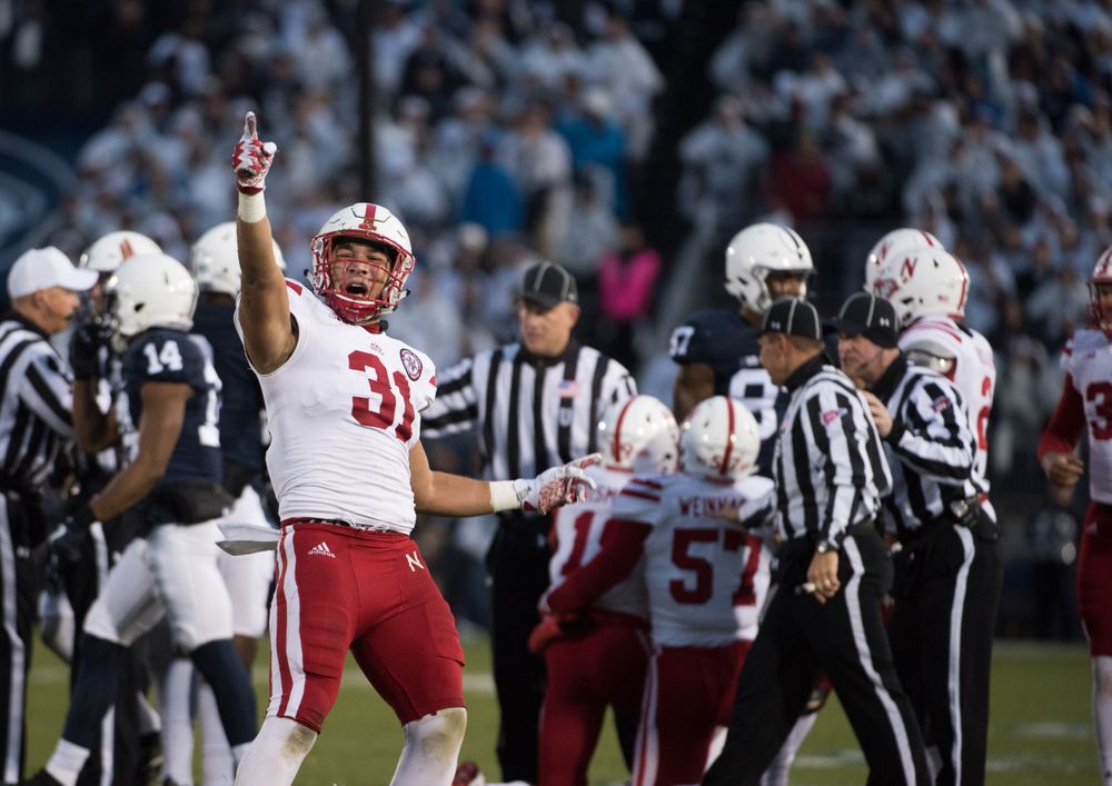 A Nebraska player celebrates at Penn State