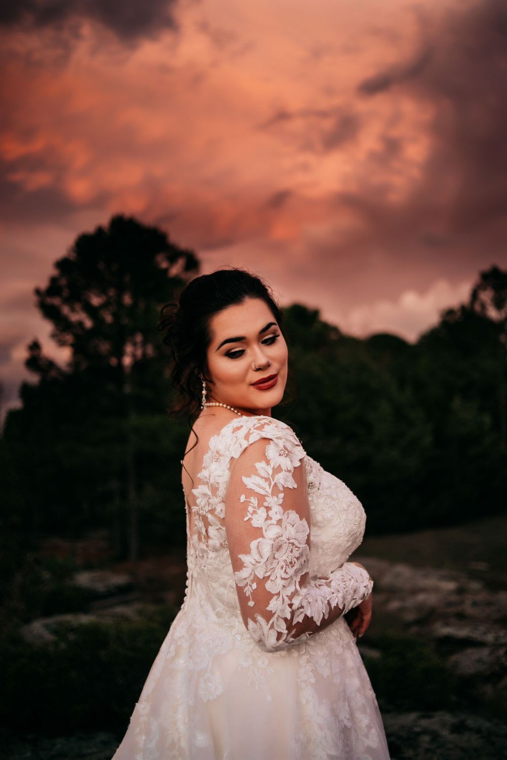 bride looking over shoulder