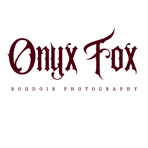 Deep red typography logo design for Onyx Fox Boudoir Photography on black background.