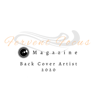Fervent Focus Magazine Back Cover Artist 2020 achievement badge on white background with camera logo.