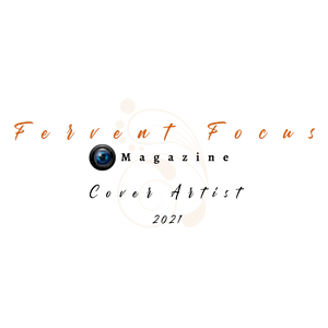 Fervent Focus Magazine Cover Artist 2021 logo with camera lens icon on white background.