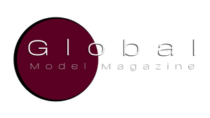 Global Model Magazine logo with dark burgundy circle and minimalist typography.