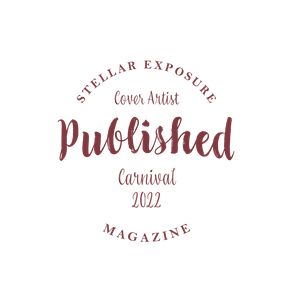 Stellar Exposure Magazine Published Cover Artist Carnival 2022 circular badge logo in dark red typography.