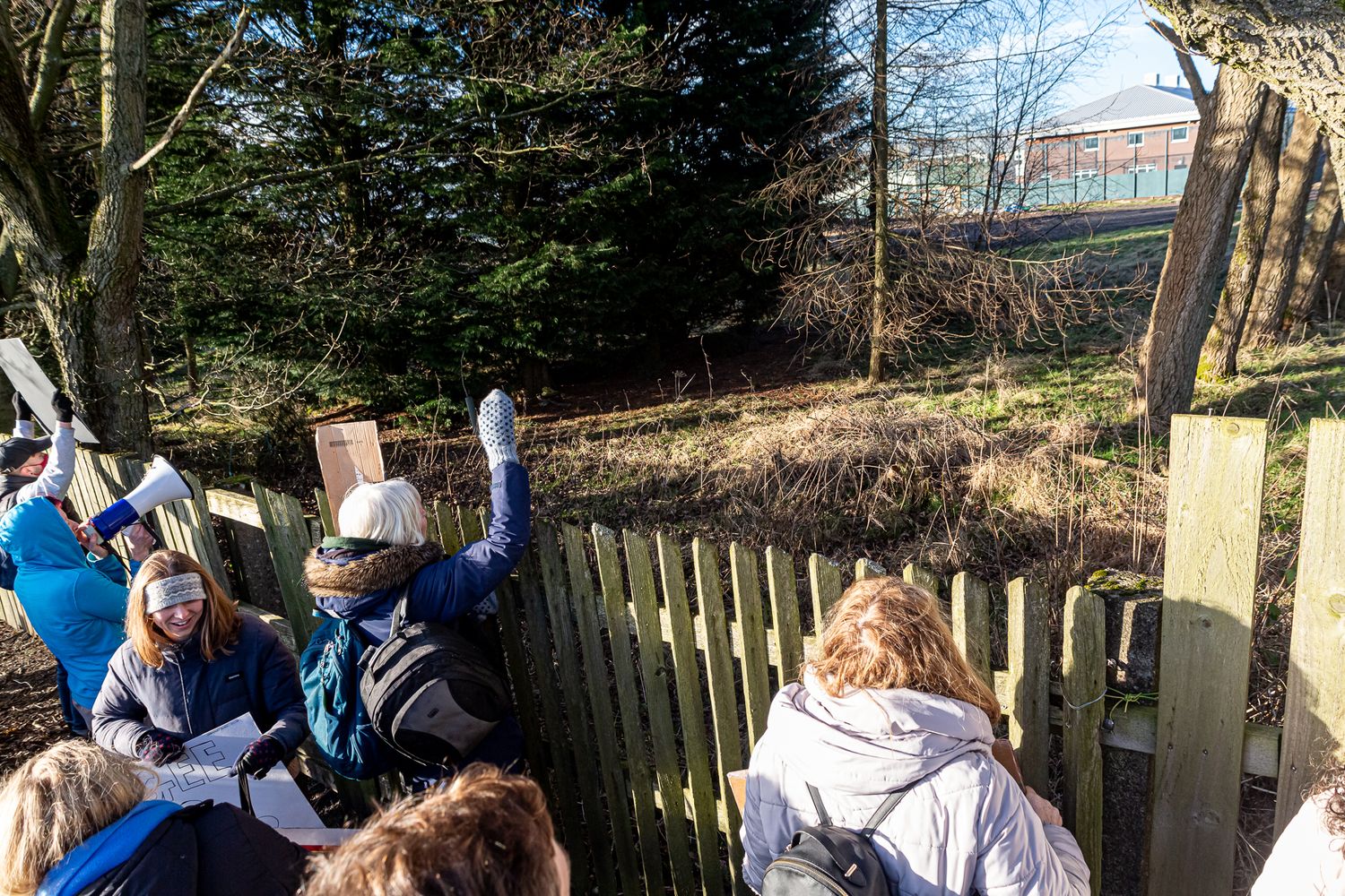 Campaigners singing and shouting #SetHerFree at the Hassockfield prison for women aka 'Derwentside IRC' run by Mitie