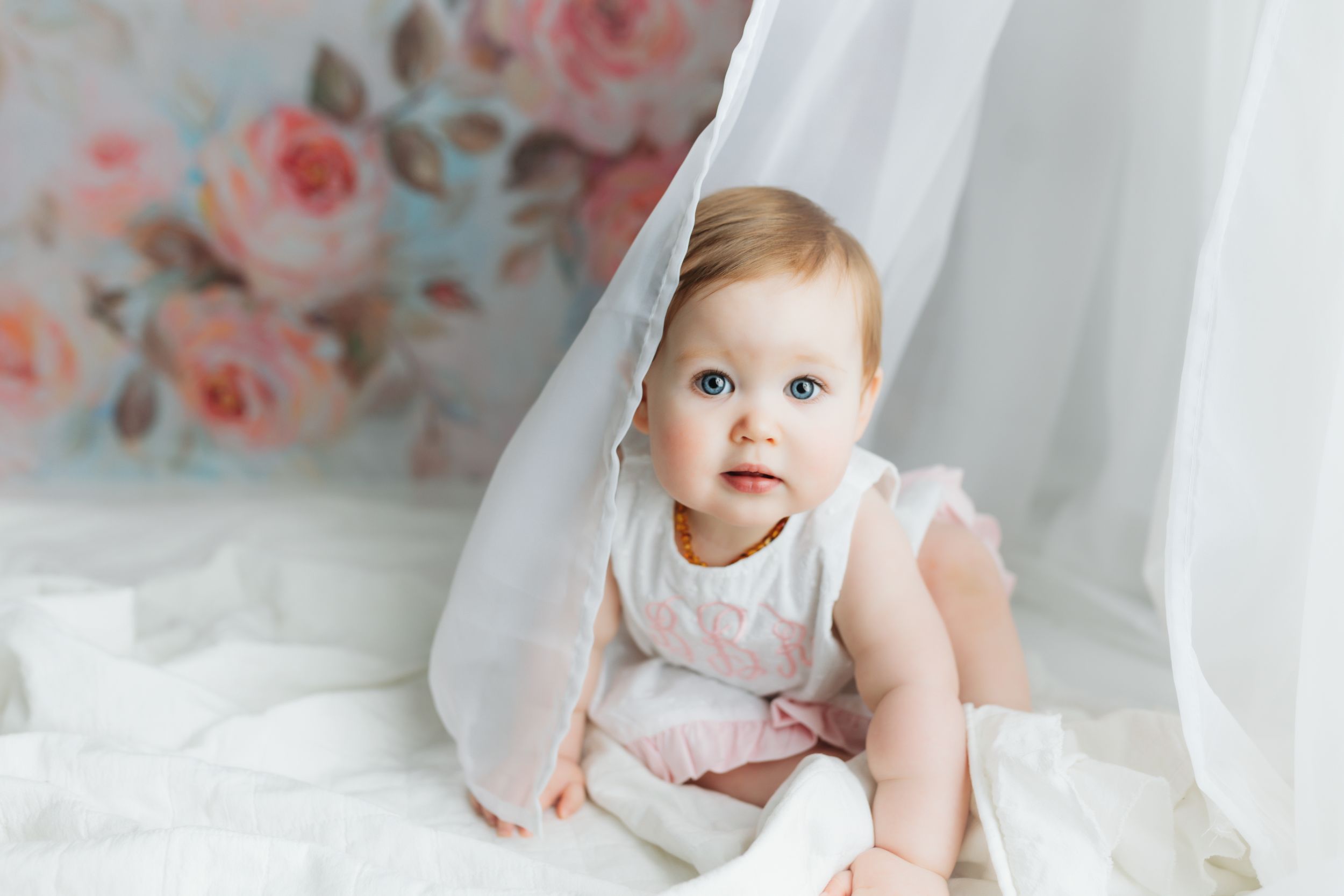A little girl with a sheer drape on her. Greenville, SC newborn photographer, Easley, SC Newborn photographer