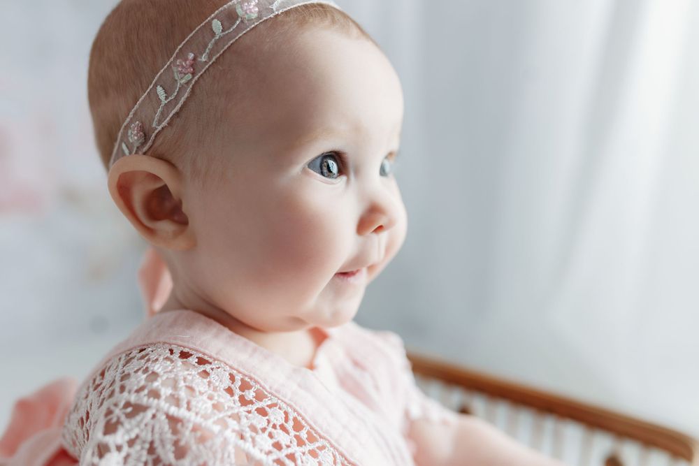 A profile shot of a little 6-month-old girl. Greenville, SC newborn photographer, Easley, SC Newborn photographer