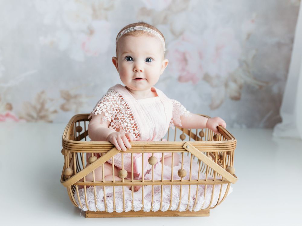 A milestone session with little girl in a basket. Greenville, SC newborn photographer, Easley, SC Newborn photographer
