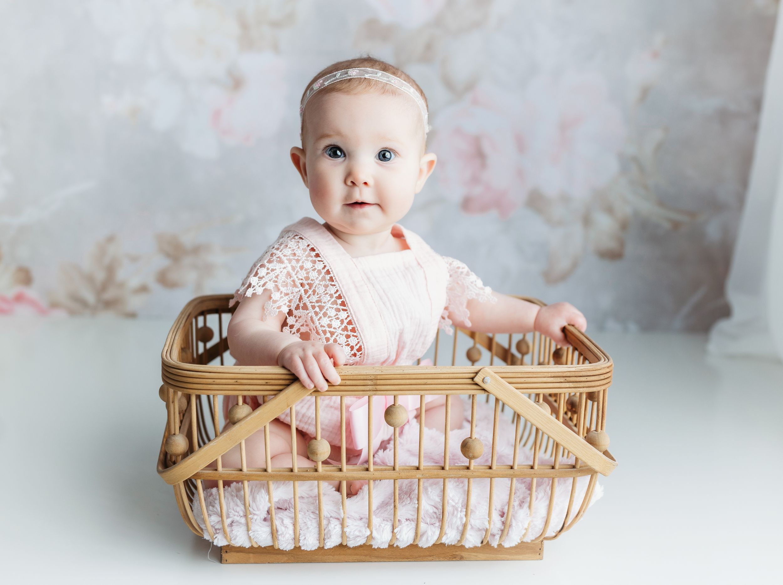 A milestone session with little girl in a basket. Greenville, SC newborn photographer, Easley, SC Newborn photographer