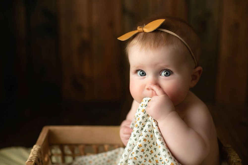 Milestone session with a little girl holding a blanet up. Greenville, SC newborn photographer, Easley, SC Newborn photographer