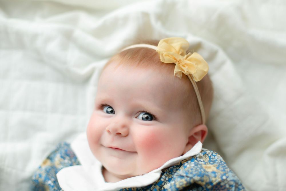Up close milestone session shot of little girls face. Greenville, SC newborn photographer, Easley, SC Newborn photographer