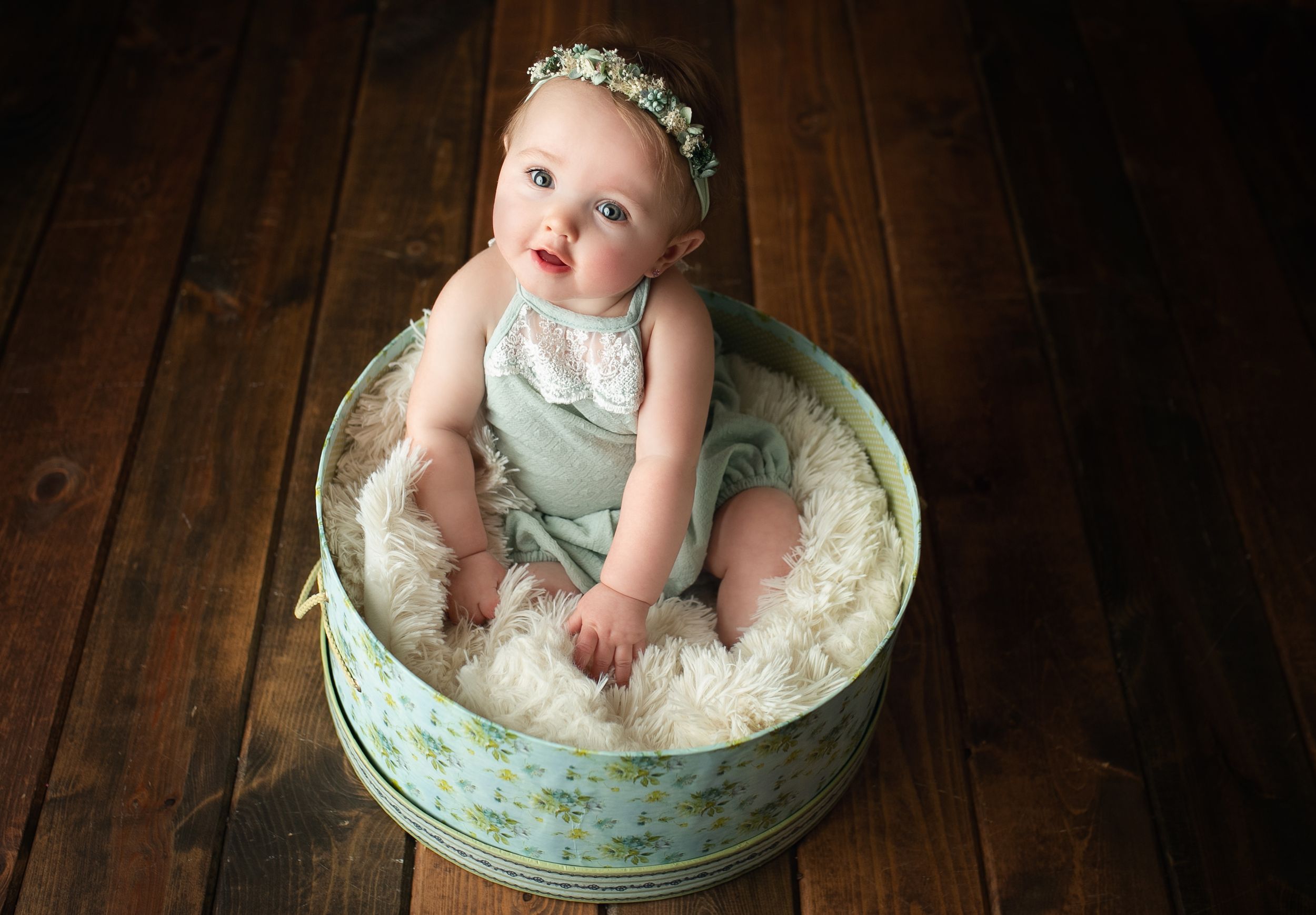 A milestone session with a girl in a basket. Greenville, SC newborn photographer, Easley, SC Newborn photographer