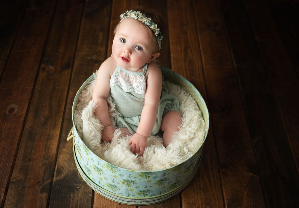 A milestone session with a girl in a basket. Greenville, SC newborn photographer, Easley, SC Newborn photographer