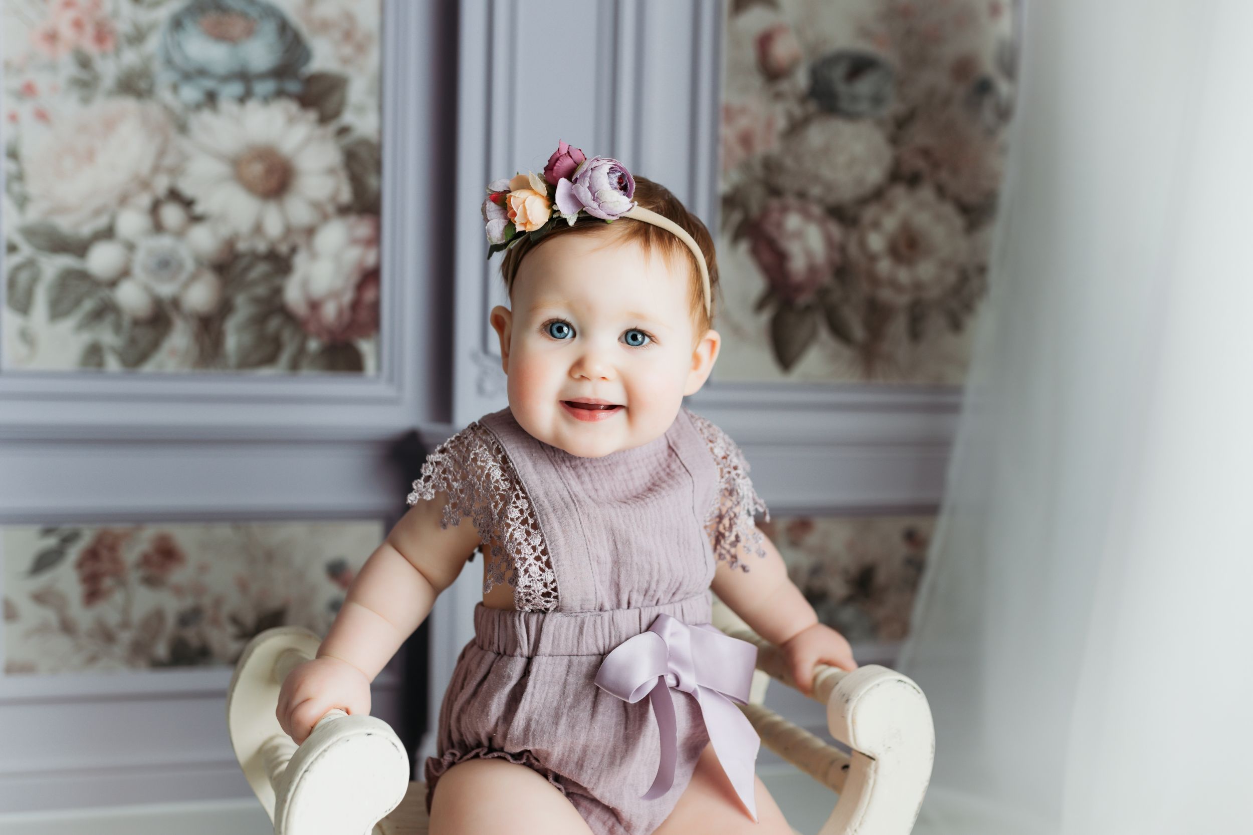 Milestone session with little girl on a stool. Greenville, SC newborn photographer, Easley, SC Newborn photographer