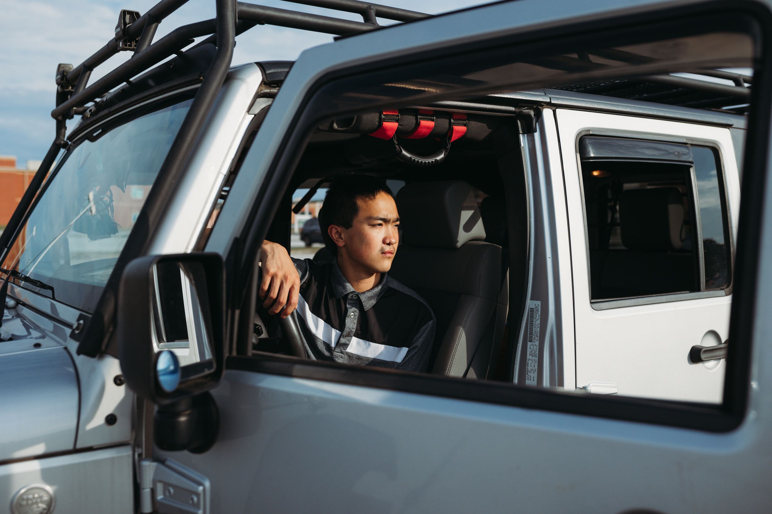 Easley High School senior session with Asian man in his Jeep. Greenville, SC newborn photographer, Easley, SC Newborn photographer