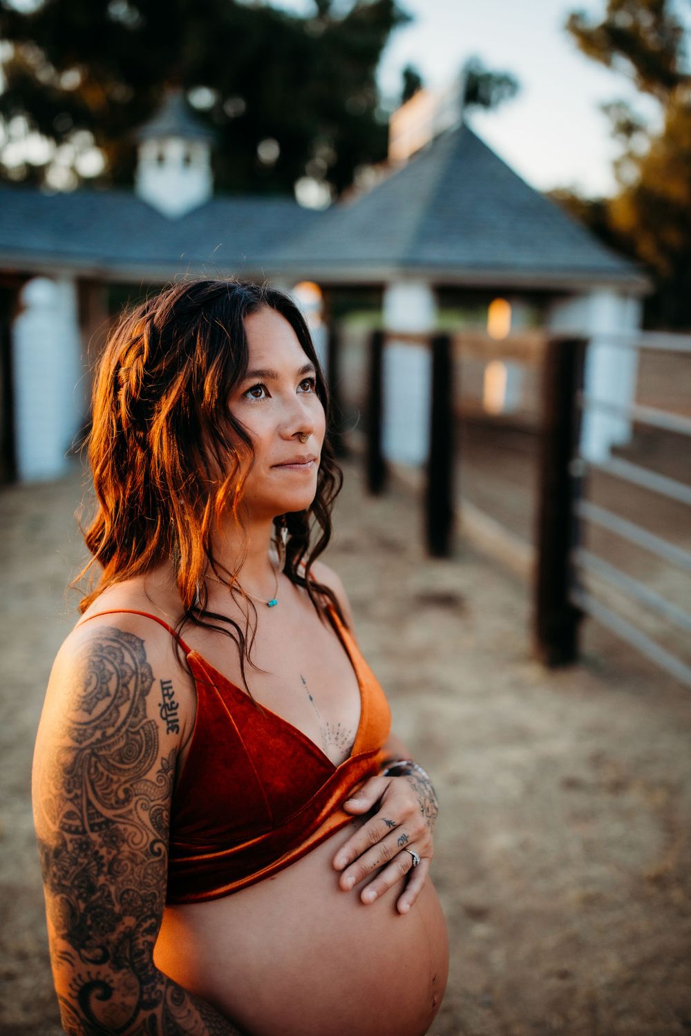 a pregnant women holding her belly