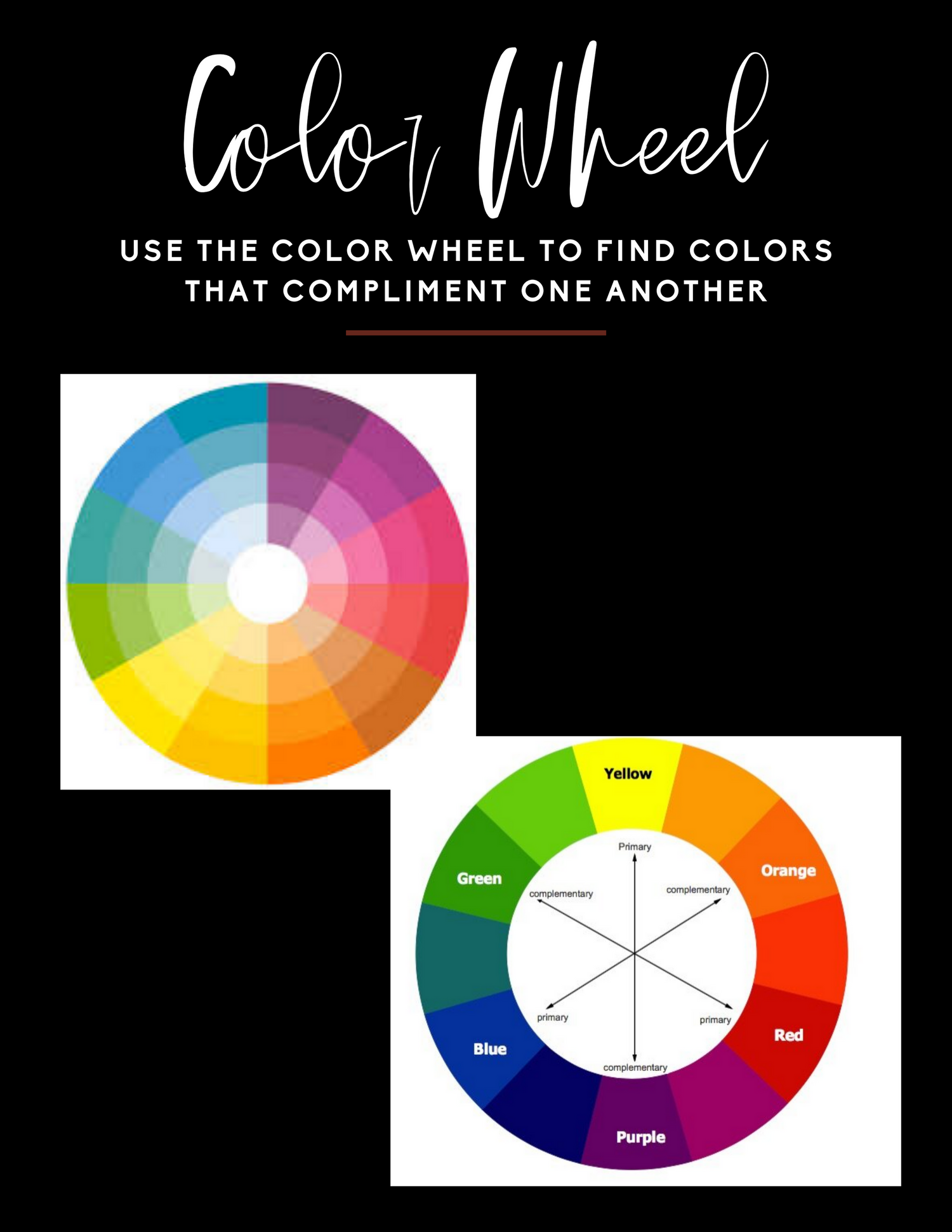 Color wheel guide showing complementary colors for coordinating family photography session outfits.