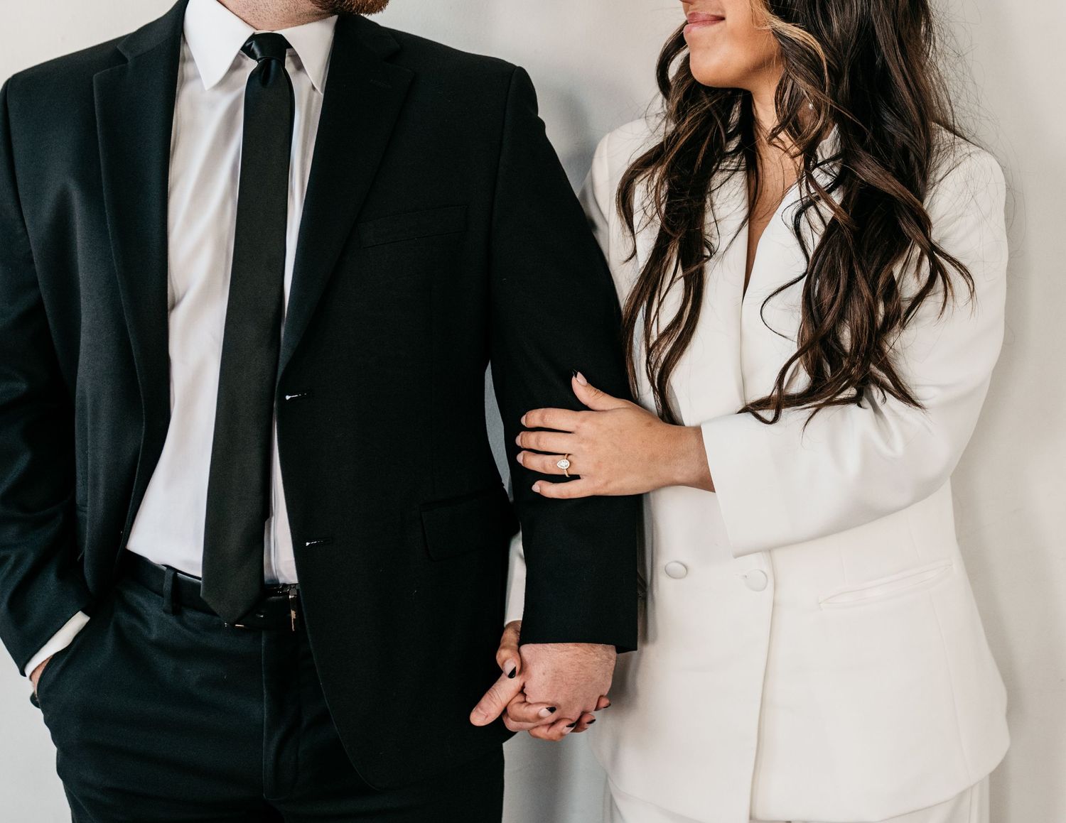Engaged man and woman in Houston photography studio.
