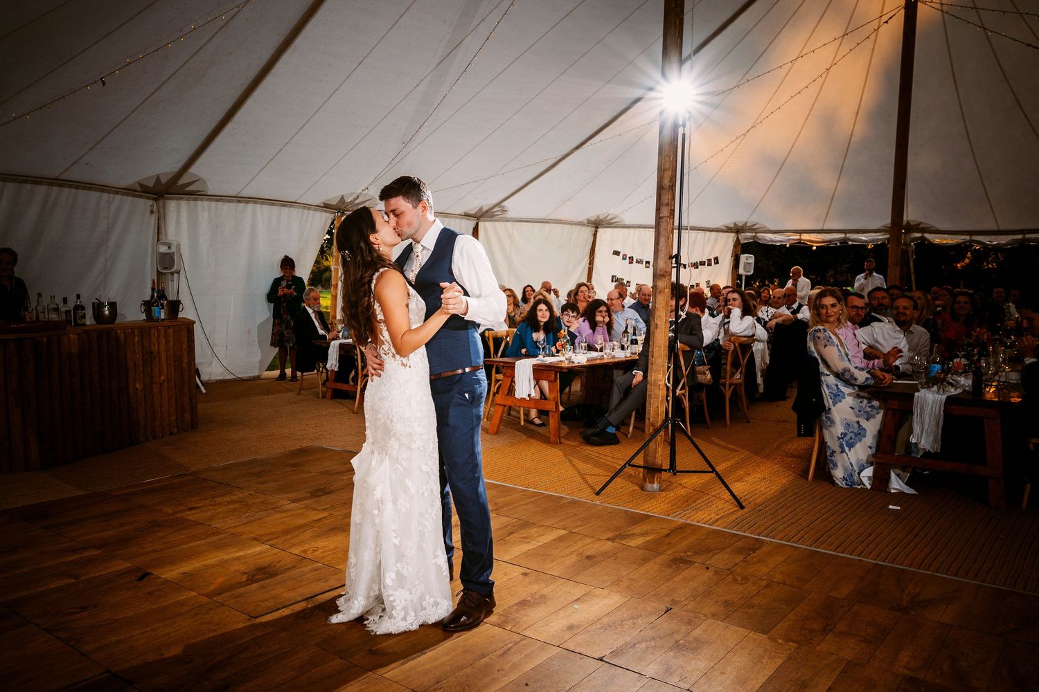 First dance newly wed bride and groom Mapledurham teepee