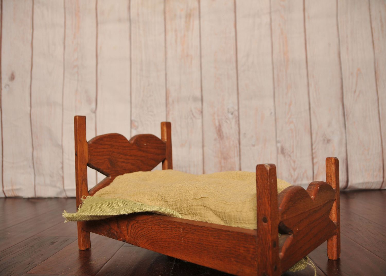Newborn bed prop, light "wood" panel flooring/wall backdrop