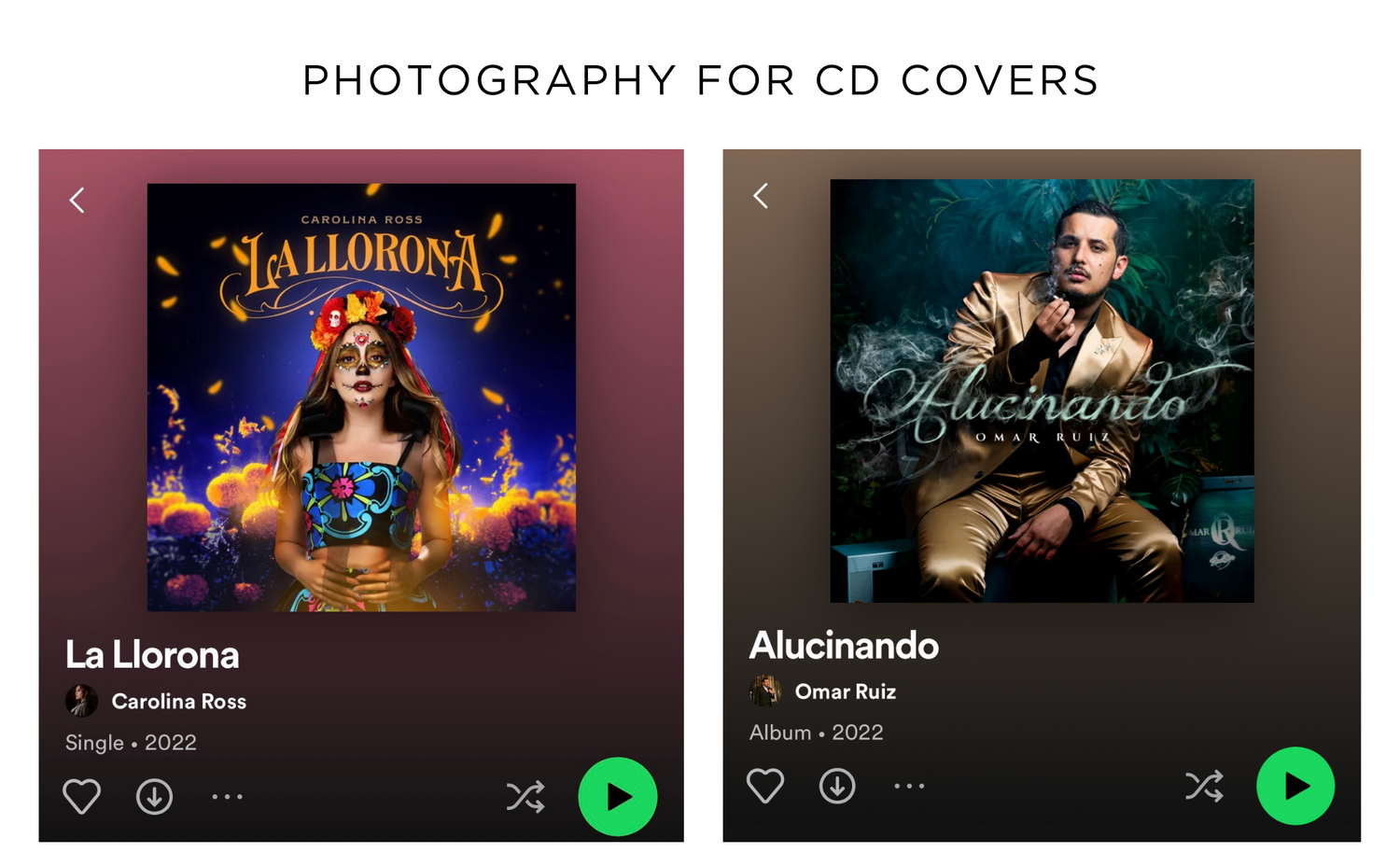 Album cover artwork for two music releases showing dramatic lighting and fantasy-themed designs.