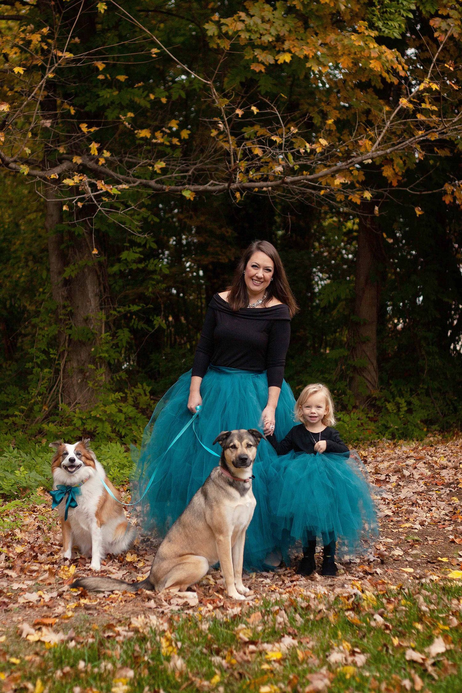 mom, daughter and dogs in tutus by victoria leigh photography