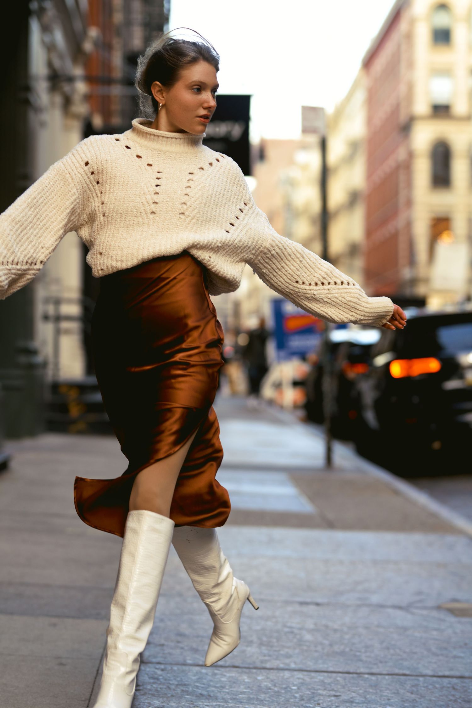 Isobel in the street of New York City photographed by Leonard Okpor
