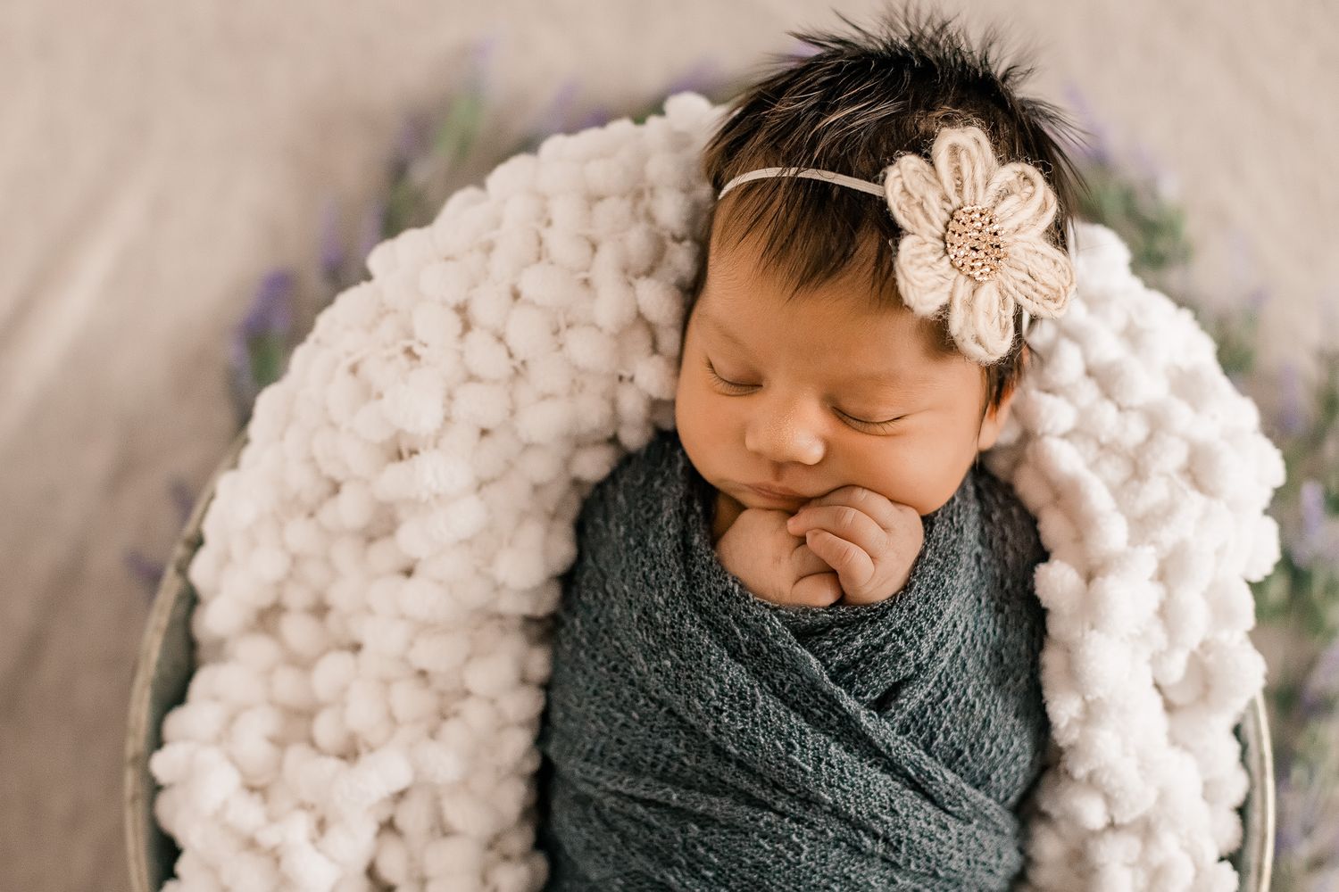 newborn baby girl - studio session - baby girls in blue - abby's portraits