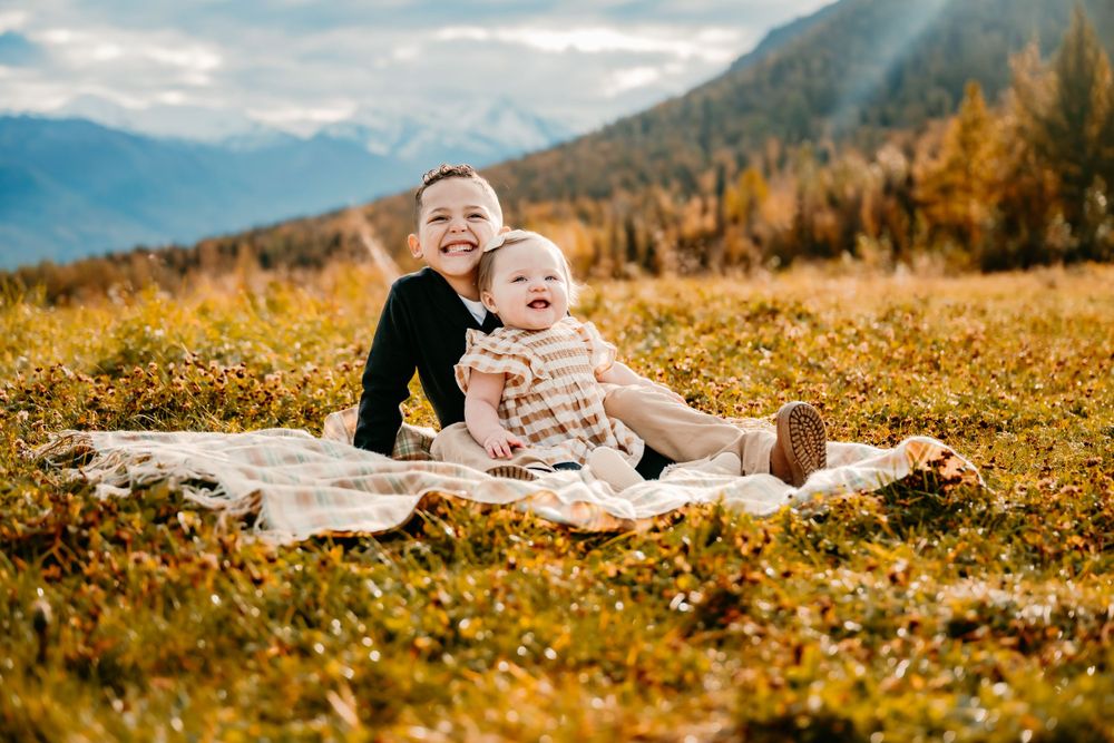 Kids by mountain in Eagle River Alaska