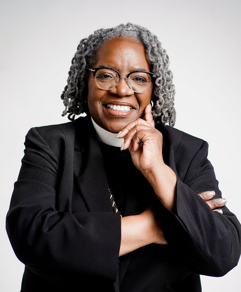 Series of professional portraits showing person in black outfit against white background.