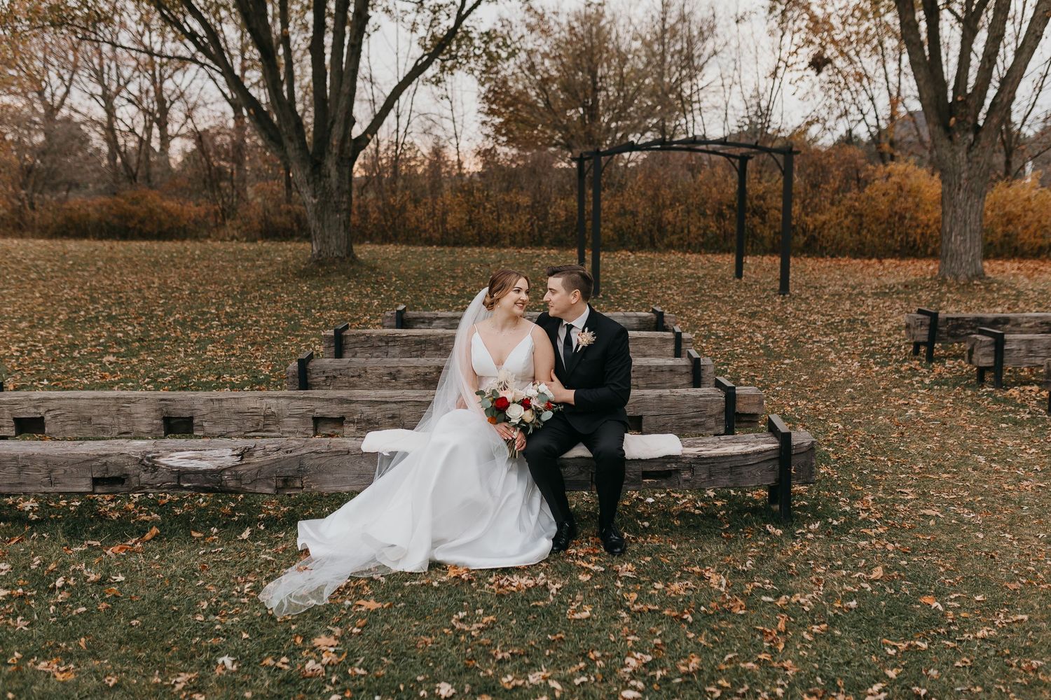 couple getting married at urban field house wedding venue in the fall