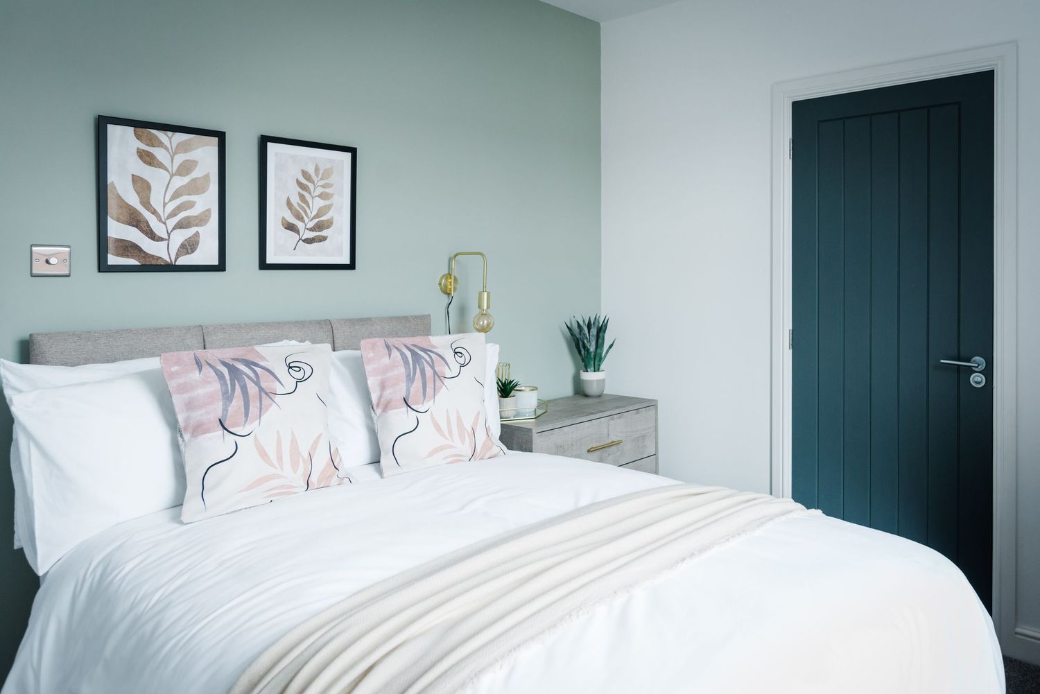 Commercial image of a beautifully styled bedroom in student accommodation in carlisle.