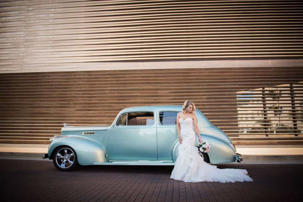 Bride, Bridals, Louisiana Bride, Southern Bride, Old Car, Vintage, Natchitoches, Downtown, White Dress, Blue Car
