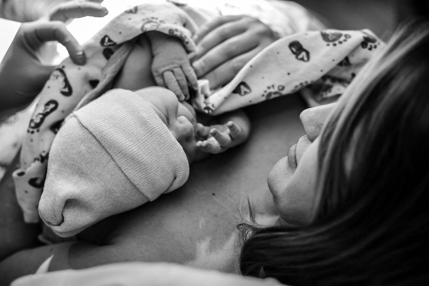 Mother holding her newborn son just after birth at UnityPoint Health in Sioux City, IA.