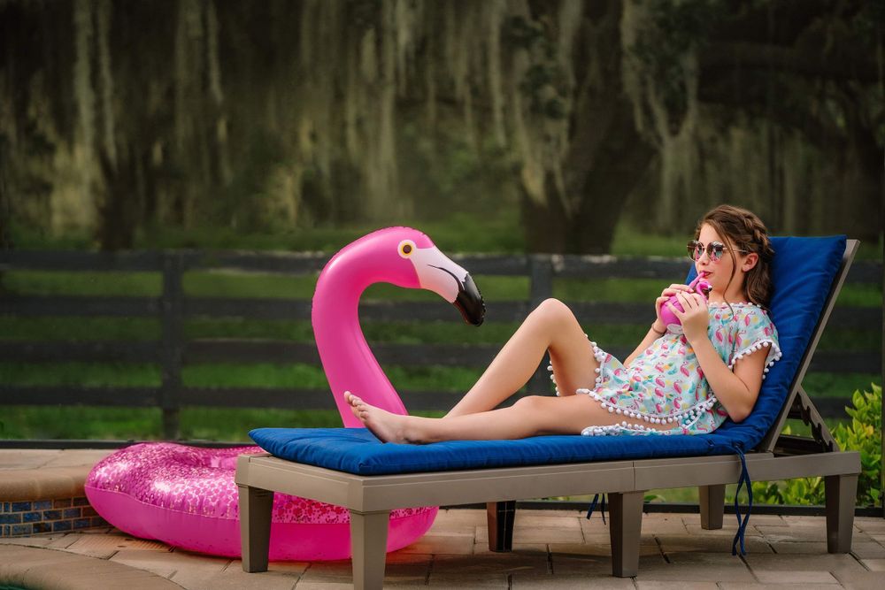 Girl, flamingo, pink, relax, pool, photoshoot, Arcadia, Florida