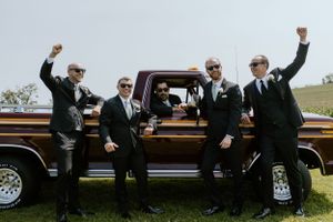 Groom and groomsmen getting ready September wedding in Blomidon, Annapolis Valley, Nova Scotia Canada