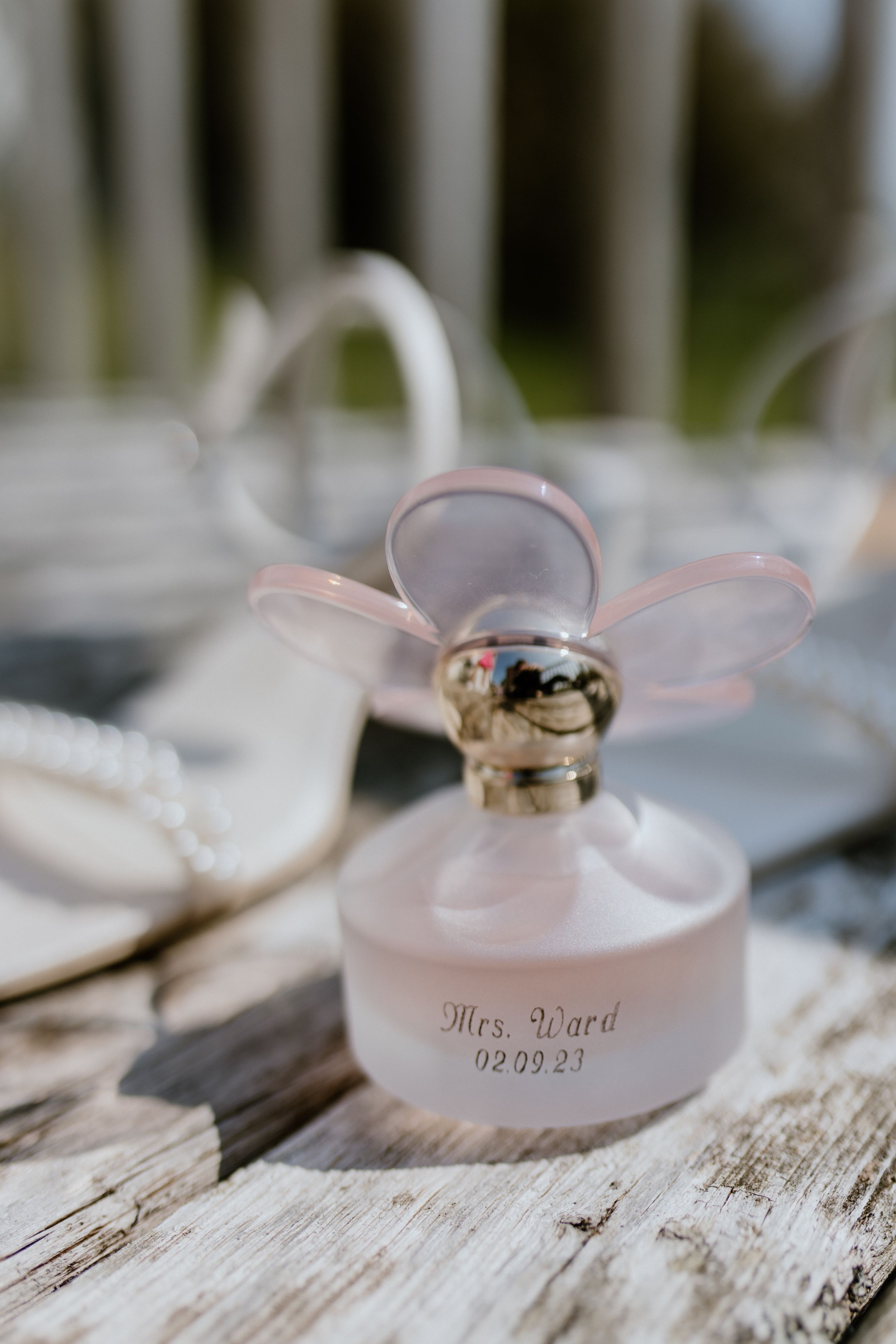 Bride's wedding day perfume at September wedding in Blomidon, Annapolis Valley, Nova Scotia Canada