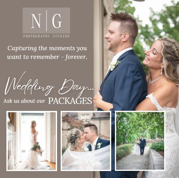 A wedding photography advertisement showing various romantic moments from different ceremonies.