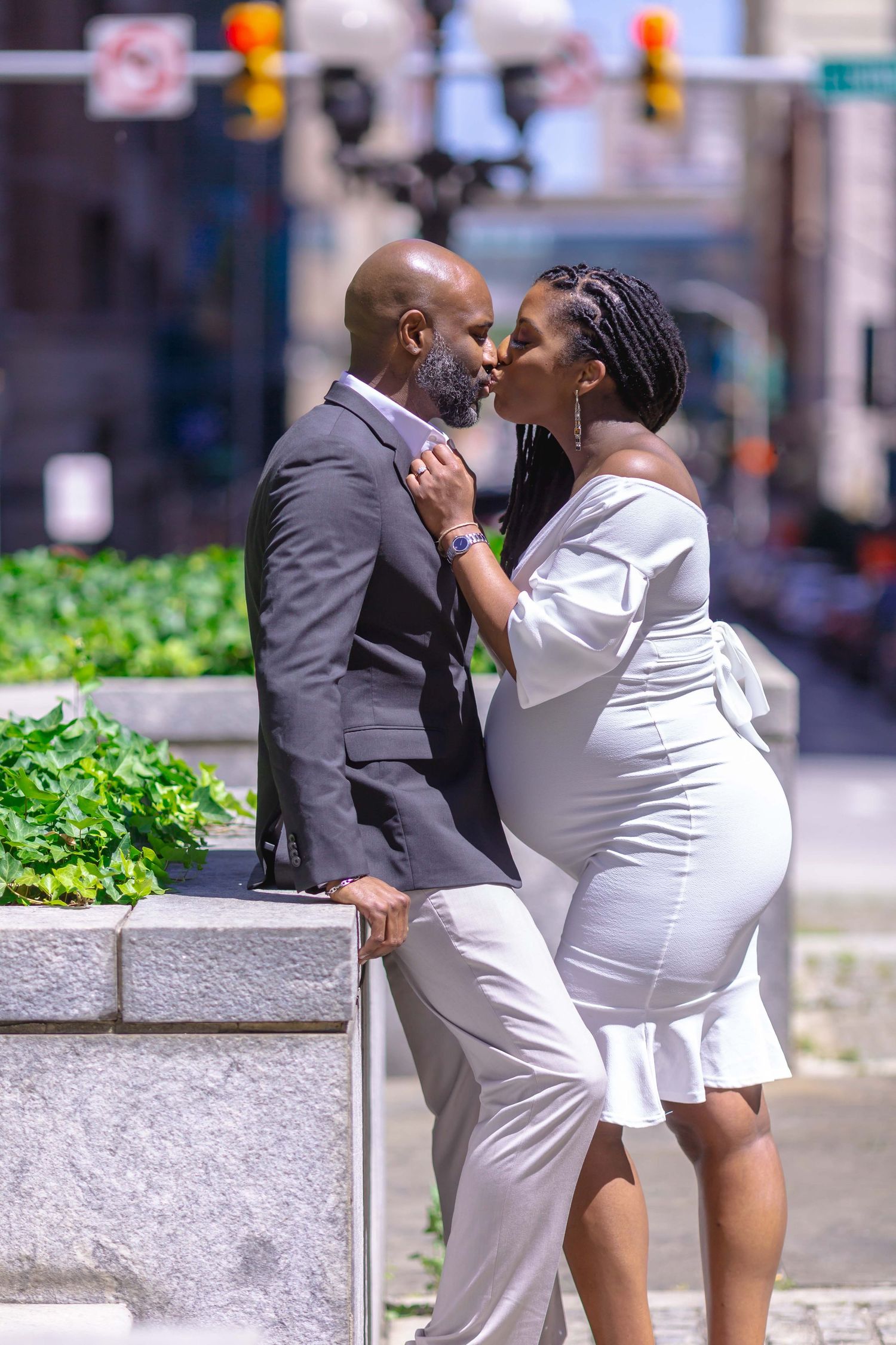Couple kissing on street