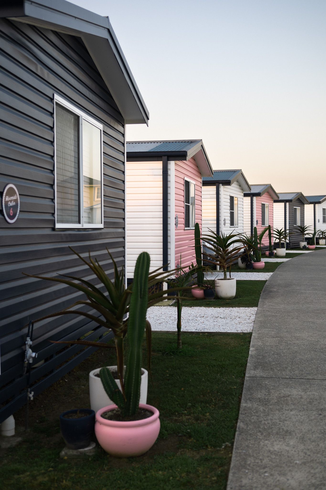Brightly coloured cabins at Jordans Camp