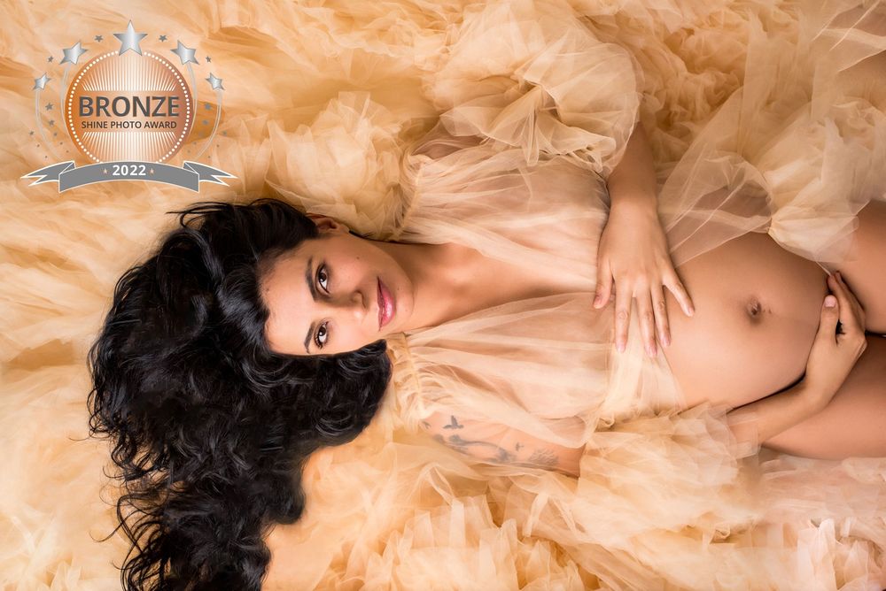 Precioius Twenty-One Photograpy in studio maternity session in Woodbury, MN in tulle dress