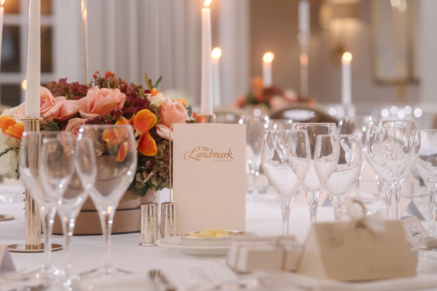 A table setting at a London wedding.