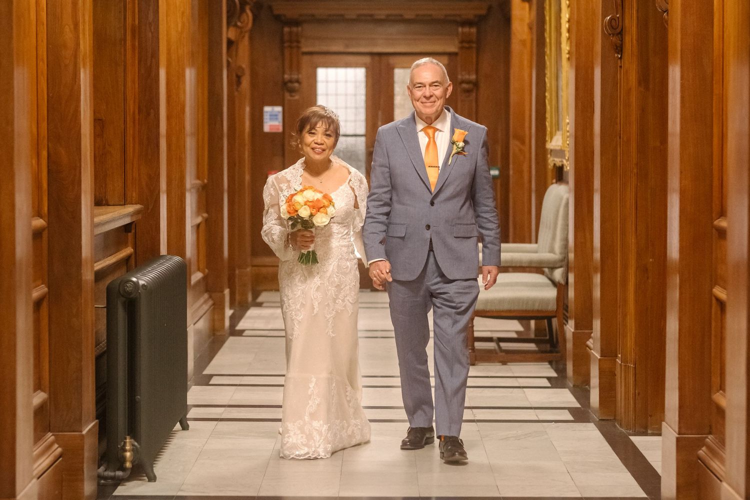 Newlyweds at Old Marylebone Town Hall.