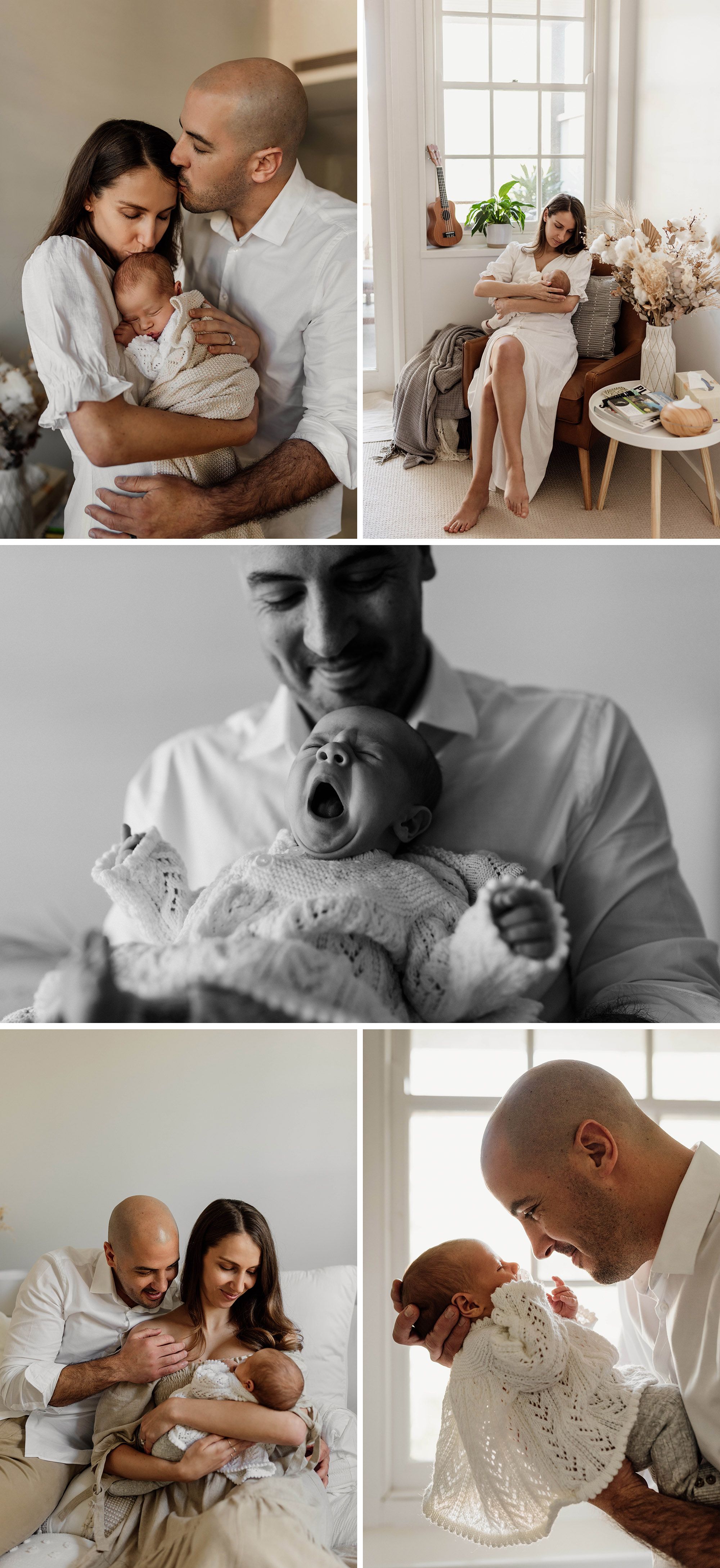 Collage of images during an In home newborn session Penrith