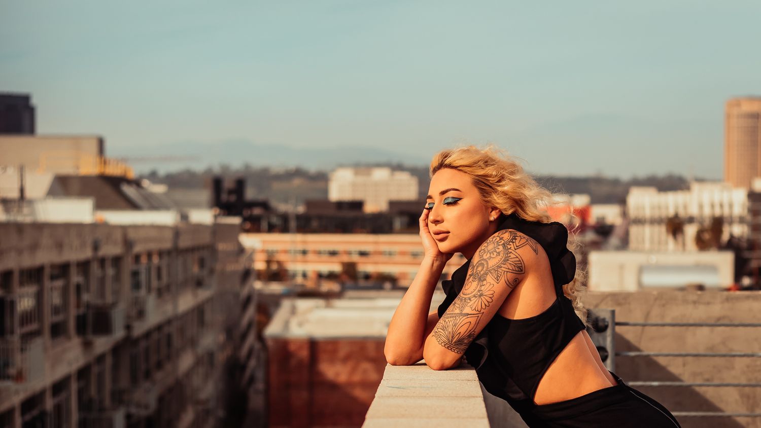 1970s styled creative portrait and fashion photography in the art district, downtown, Los Angeles, California