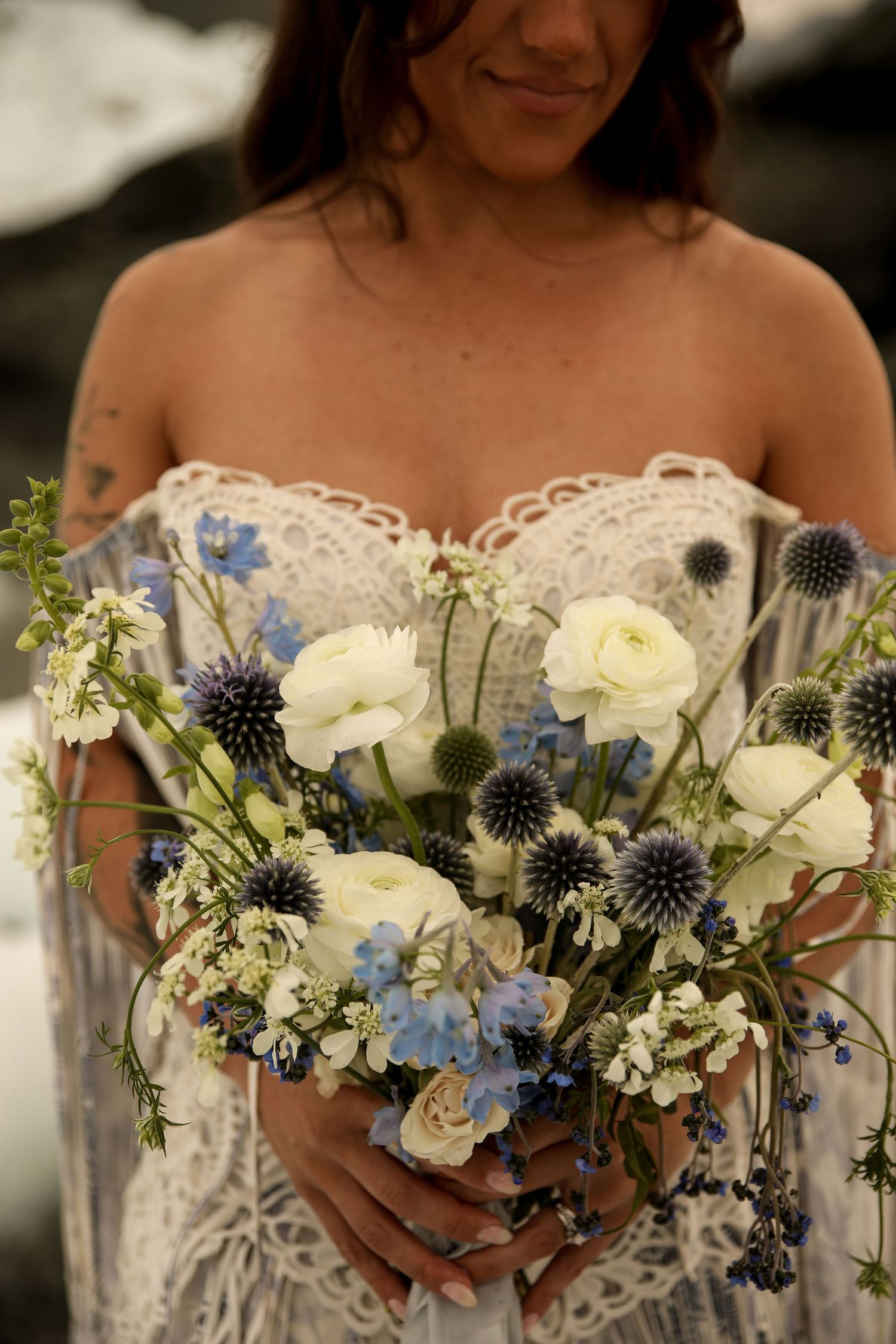 Bridal wedding flowers for glacier elopement