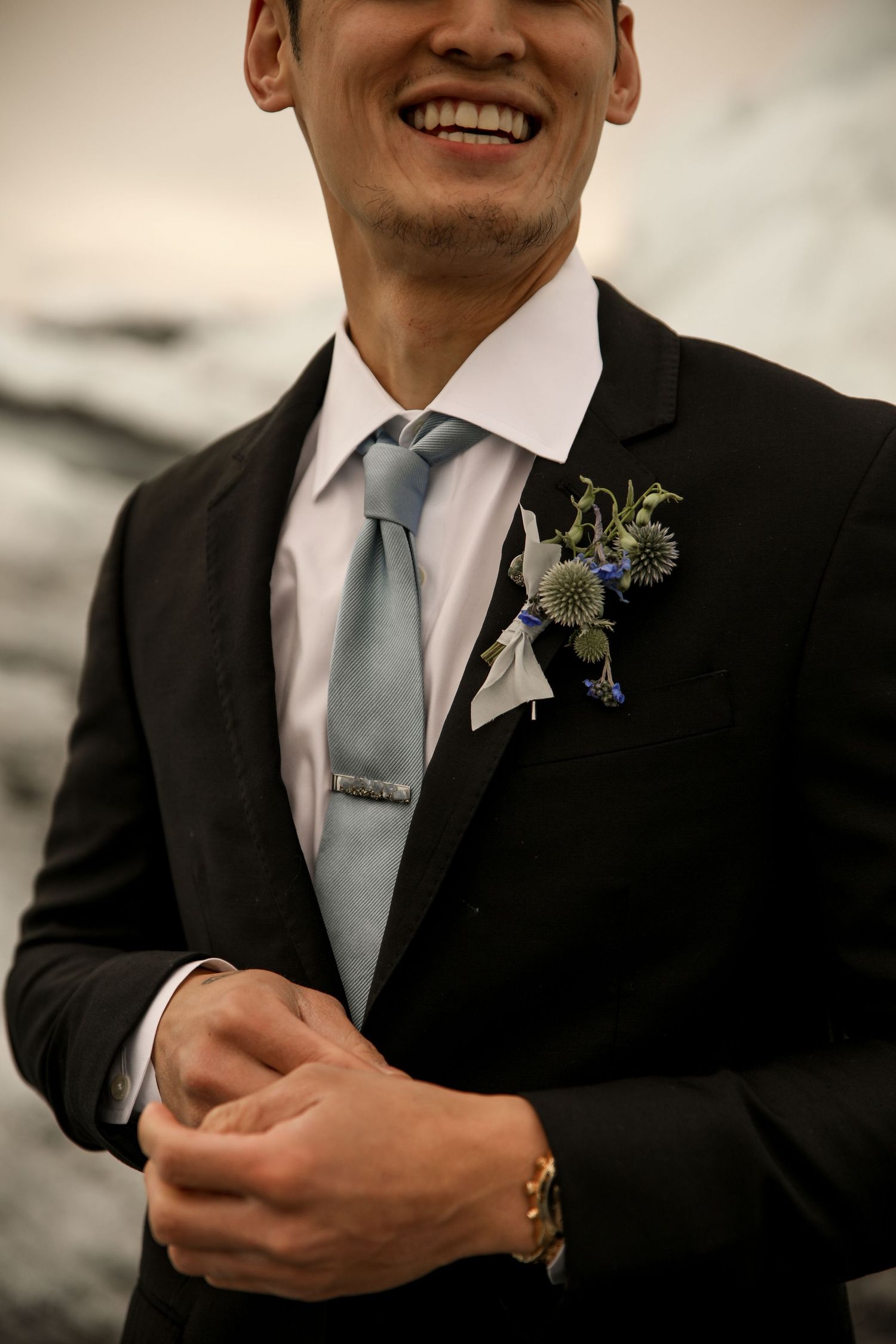 Groom details at Matanuska Glacier elopement